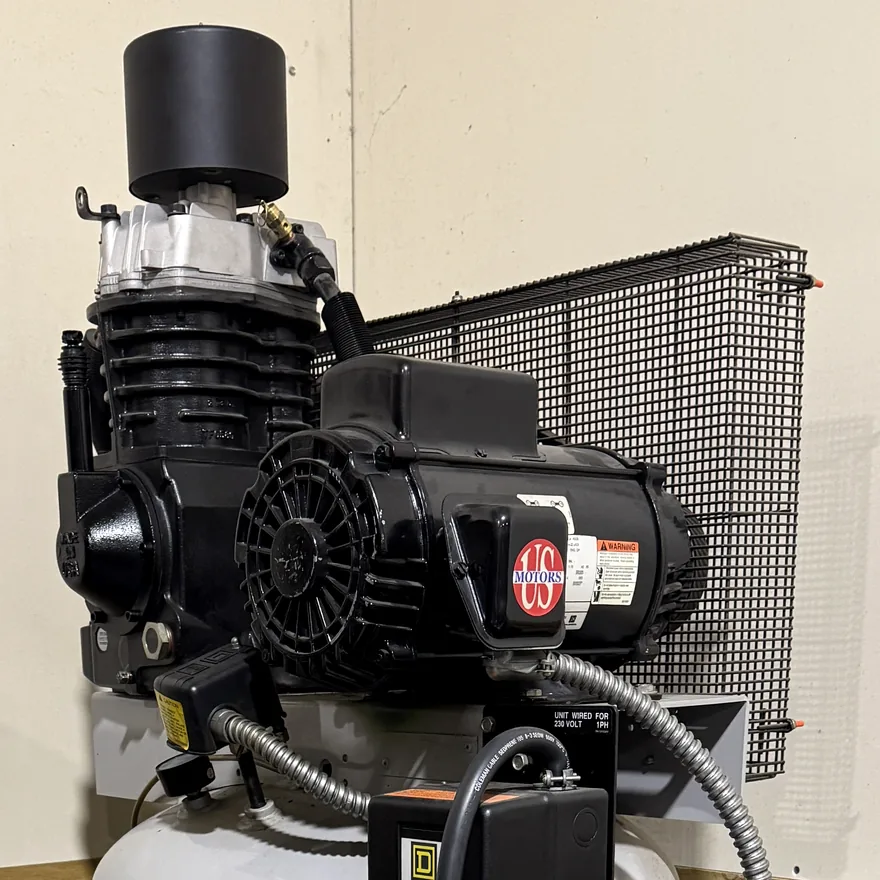 Reciprocating shop air compressor pump and motor
