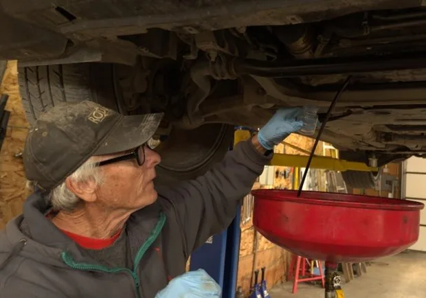Servicing a truck in the shop